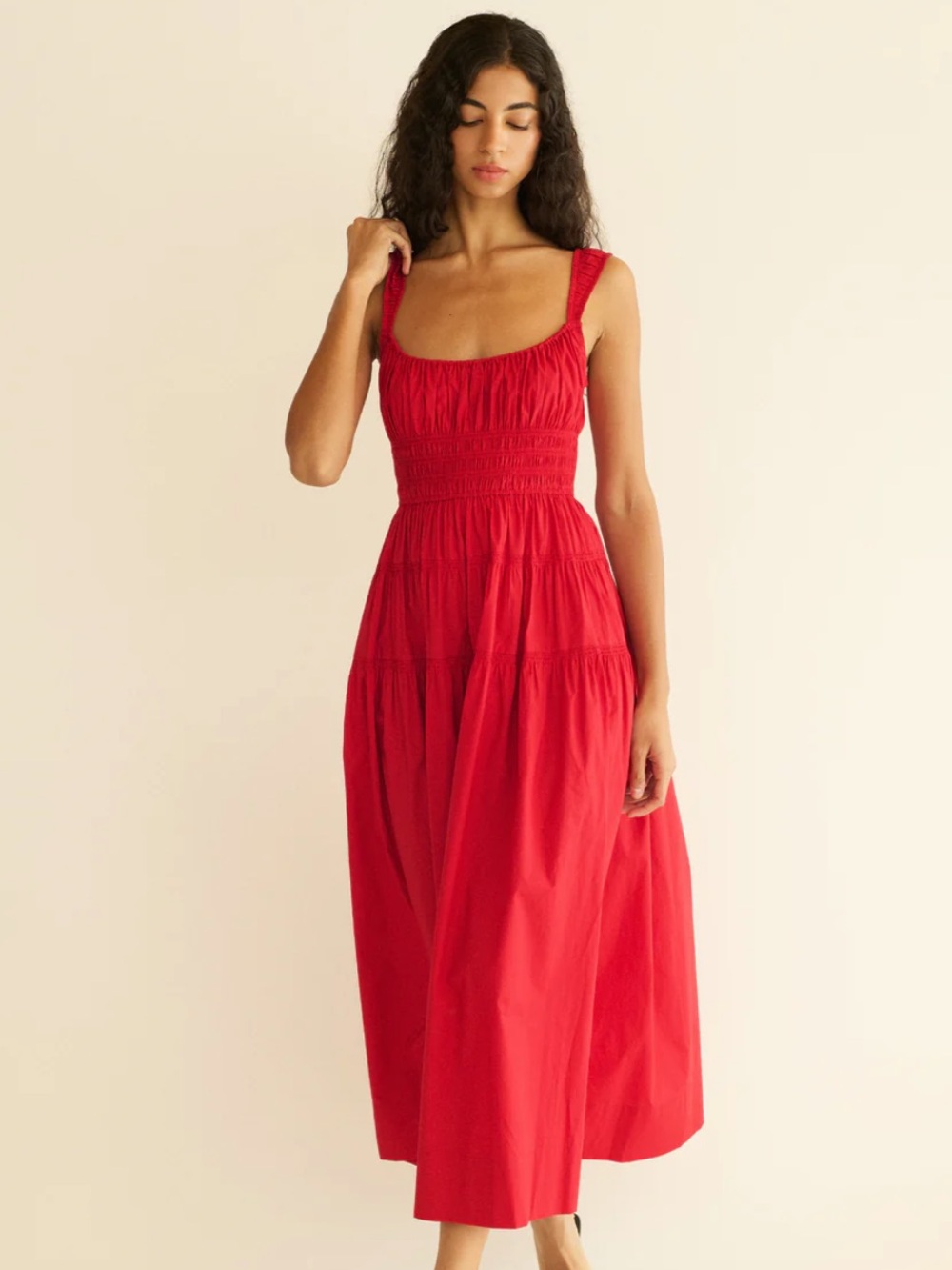 Doen Clover Deep Tomato Red Midi Dress